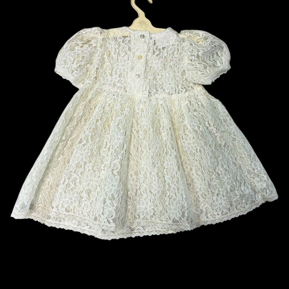 Vintage Allison Ann Ivory Lace Toddler Dress Satin Ribbon Roses Size 4T - Picture 2 of 4